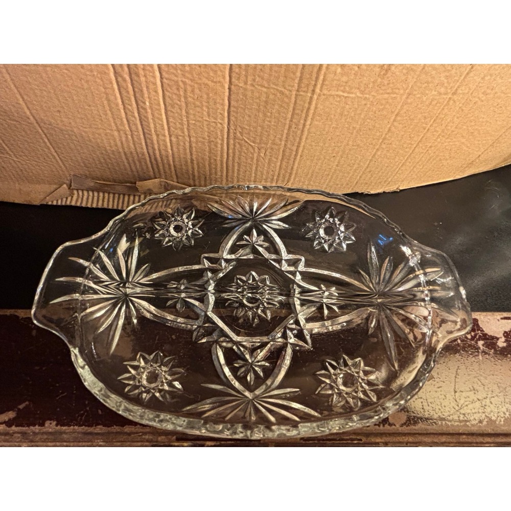 Vintage Starburst Glass Serving Platter Tray Dish